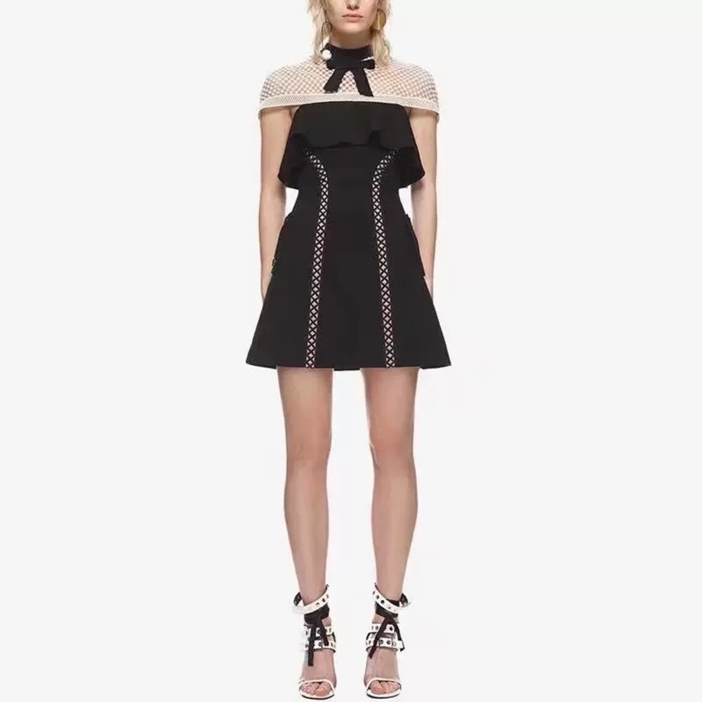 Self-Portrait Black and Cream Kids Dress